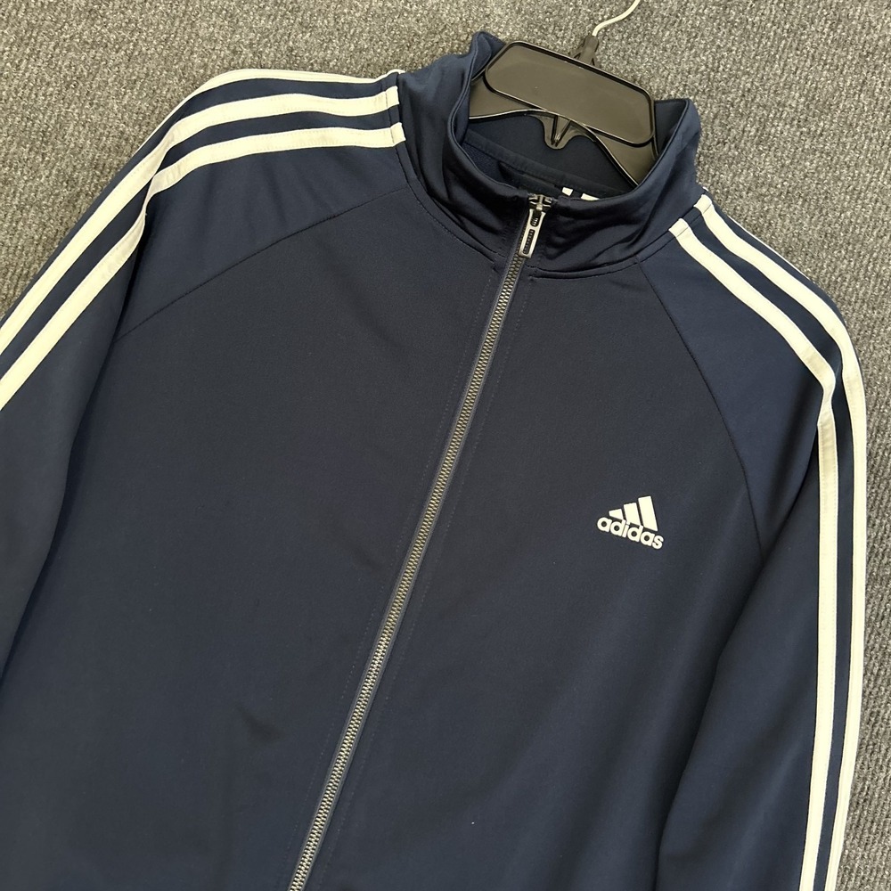 Adidas Essentials Warm Up 3 Stripes Men's L Track Jacket Full Zip Navy White